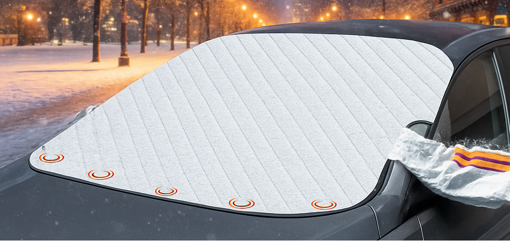 Magnetic snow cover for car windshield (includes side mirror covers)