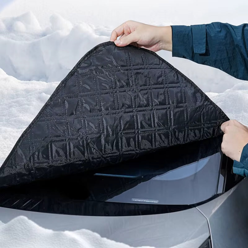 Magnetic snow cover for car windshield (includes side mirror covers)